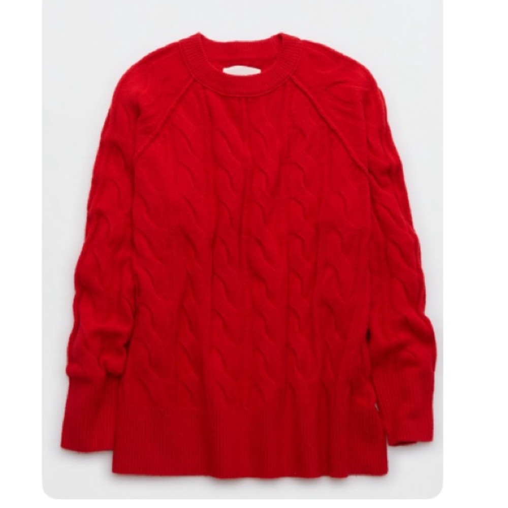Aerie unREAL Cable Crew Sweater in Bright Red